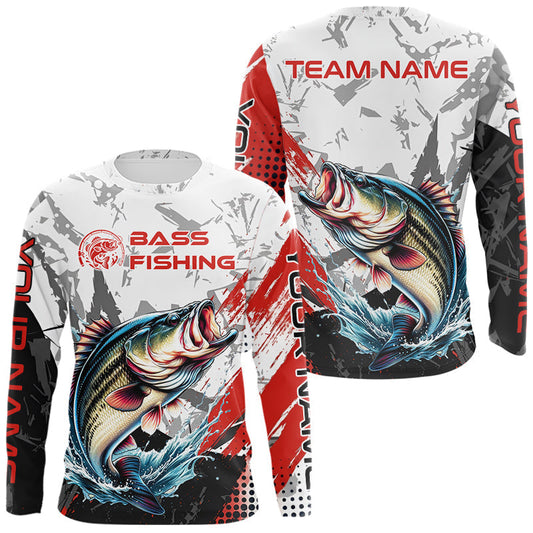Maxcorners Personalized Bass Fishing Jerseys, Custom Long Sleeve Bass Fishing Tournament Fishing Shirt LM0106