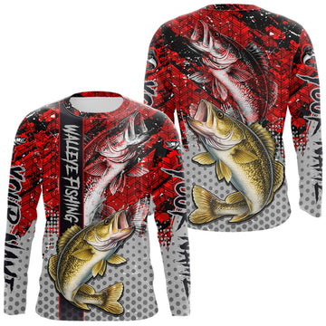 Maxcorners Red Camo Custom Walleye Fishing Shirts For Men, Walleye Fishing Team Shirts LM0503