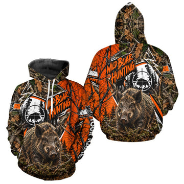 Maxcorners Wild Boar Hunting 3D Orange Camo Shirt Custom Name Perfect Gift For Hunters, Hog Hunting Shirts LM0410