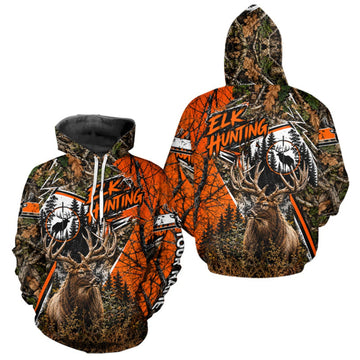 Maxcorners Elk Hunting 3D Orange Camo Shirt Custom Name Perfect Gift For Hunters, Elk Hunting Shirts LM0410