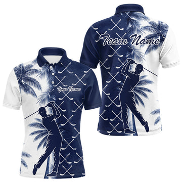 Maxcorners Blue Tropical Palm Trees Golf Club Pattern Mens Golf Polo Shirts Custom Team Golf Shirt