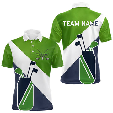 Maxcorners Green & Blue Golf Bag Mens Golf Polo Shirts Custom Golf Shirts, Golf Attire For Men