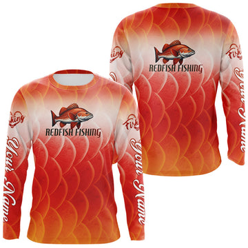 Maxcorners Custom Redfish Long Sleeve Fishing Shirts Fish Scale Red, Redfish Fly Fishing Performance Shirt LM2201