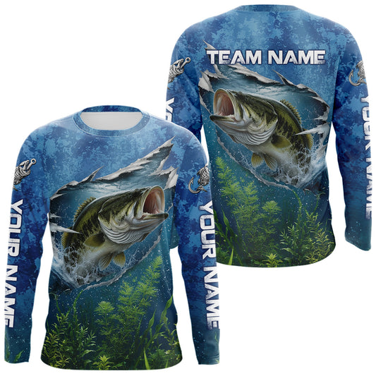 Maxcorners Personalized Bass Fishing Jerseys, Custom Camo Long Sleeve Bass Fishing Tournament Fishing Shirts LM2306