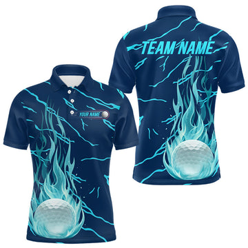 Maxcorners Golf Balls Blue Flame Pattern Womens Golf Polo Shirts Matching Golf Outfits For Men LM1705