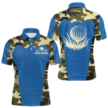 Maxcorners Blue Camo Mens Golf Polo Shirts Custom Golf Outfit For Mens, Team Golf Shirts LM1904