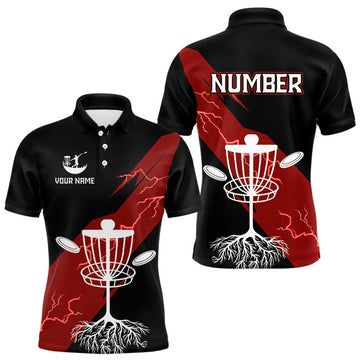 Maxcorners Red Mens Disc Golf Polo Shirts Custom Thunder Lightning Team Disc Golf Jerseys, Disc Golf Gifts LM1904