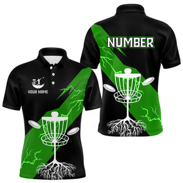 Maxcorners Green Mens Disc Golf Polo Shirts Custom Thunder Lightning Team Disc Golf Jerseys, Disc Golf Gifts LM1904