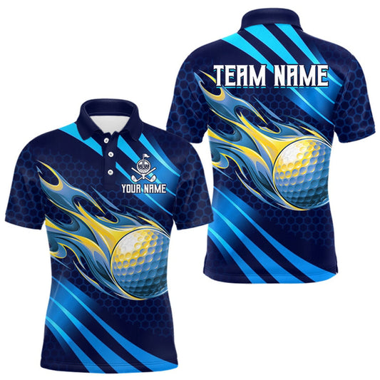 Maxcorners Custom Blue Flame Golf Ball Mens Golf Polo Shirts, Personalized Golf Team Jerseys, Golf Outfits LM0409