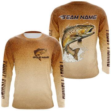 Maxcorners Brown Trout Fish Skin Long Sleeve Fishing Shirts Custom Name, Trout Fishing Shirts LM0402