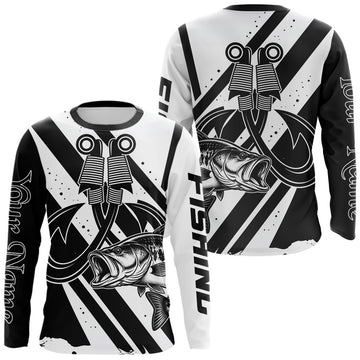 Maxcorners Black And White Largemouth Bass Long Sleeve Fishing Shirt, Sun Protection Bass Fishing Jerseys LM0706