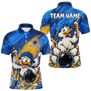 Maxcorners Funny Beer Duck Bowling Team Shirt For Men Custom Bowling League Outfit Polo & 1/4 Zip Shirts