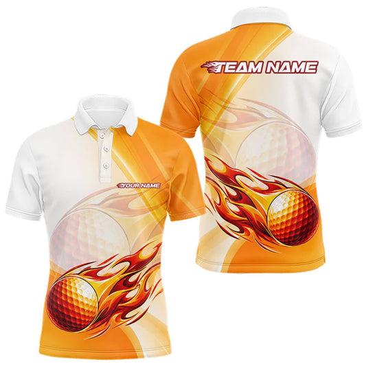 Maxcorners Orange Flame Golf Ball Polo Shirts For Men Custom Golf Team Shirts Golfer Outfit LM1508