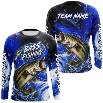 Maxcorners Largemouth Bass Fishing Blue Camo Long Sleeve Fishing Shirt Custom Bass Fishing Jerseys For Team LM1508
