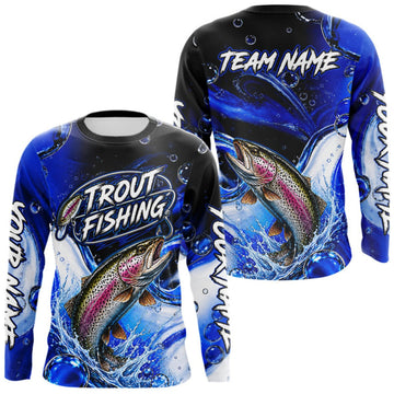 Maxcorners Trout Fishing Blue Camo Long Sleeve Fishing Shirt Custom Trout Fishing Jerseys For Team LM1508