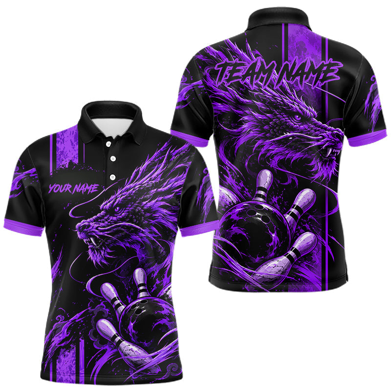 Maxcorners Personalized Black And Purple Dragon Bowling Shirts For Men, Dragon Bowling Team Shirts
