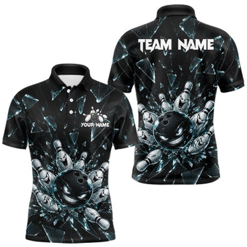 Maxcorners Custom Black Cracked Angry Bowling Shirts For Men Bowling Team Jersey Bowling League LM2709