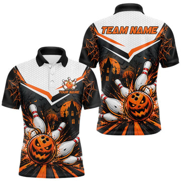 Maxcorners Black Bowling Camo Orange Custom Halloween Bowling Shirts For Men, Bowling Team Jerseys LM0510