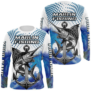 Maxcorners Personalized Blue Marlin Fishing Hood Saltwater Fish Custom Name Tournament Fishing Shirts LM1501