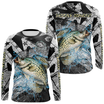 Maxcorners Custom American Flag Crappie Fishing Shirts Long Sleeve, Crappie Patriotic Fishing Shirt LM1203