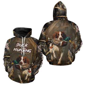 Maxcorners Brittany Dog Mallard Duck Hunting 3D Custom Name Shirts for Men, Hunting Gifts for Hunters LM2711