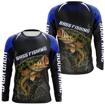 Maxcorners Custom Largemouth Bass Fishing Blue Custom Name Long Sleeve Jerseys, Bass Fishing Tournament Shirts LM1501