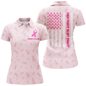 Max Corners Cute Ribbon Breast Cancer Awareness Pink Us Flag Customized Name 3D Golf Polo Shirt For Women