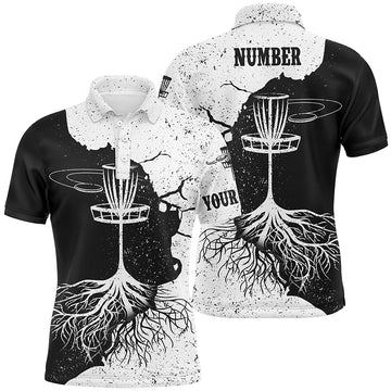 Maxcorners Mens Disc Golf Polo Shirt Custom Black & White Disc Golf Shirts For Men Disc Golf Gifts MT0510