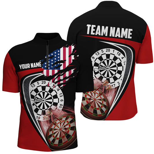 Maxcorners Black Red American Flag Mens Darts Polo Shirt Custom Patriotic Dart Jerseys For Men