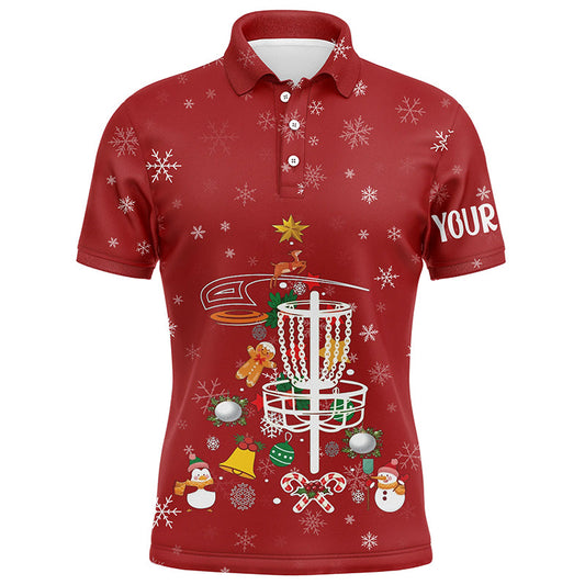 Maxcorners Personalized Disc Golf Basket Red Christmas Mens Polo Shirt Custom Cool Disc Golf Gifts For Men MT0510