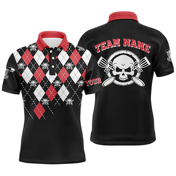 Maxcorners Personalized Skull Argyle Pattern Mens Disc Golf Polo Shirt Custom Disc Golf Team Shirts For Men MT0510