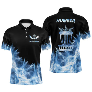 Maxcorners Icy Blue Light Mens Disc Golf Polo Shirt Customized Disc Golf Gifts For Men Disc Golf Basket Shirts MT0510