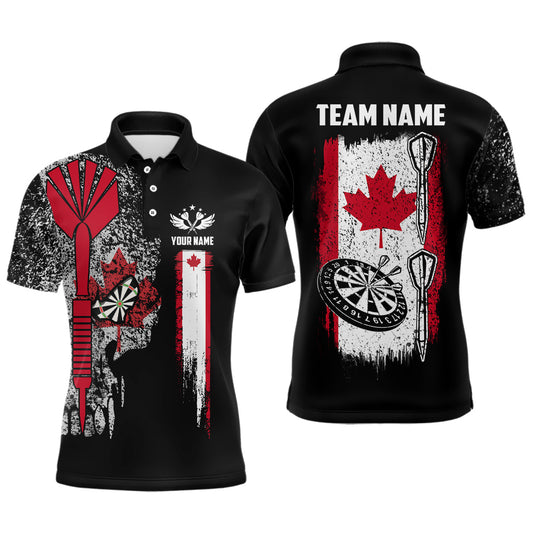 Maxcorners Canada Flag Skull Darts Mens Polo Shirt Custom Patriotic Darts Shirts For Men Dart Jerseys