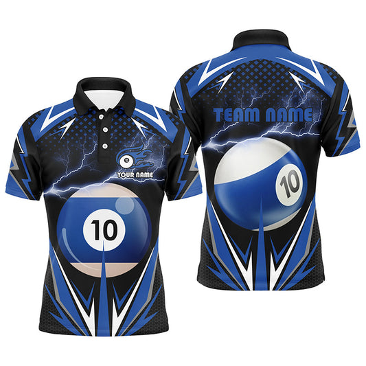 Maxcorners 3D Thunder Billiard Polo Shirts Blue Billiard Pool Balls Jerseys