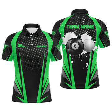 Maxcorners Personalized Paint Billiard Balls Black Green 3D Polo Shirts