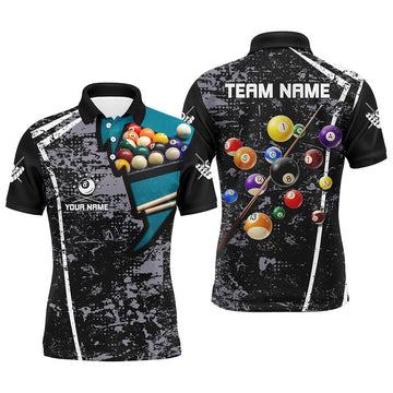 MaxCorners Billiard Grey Grunge Billiard Customized Name, Team Name 3D Polo Shirt