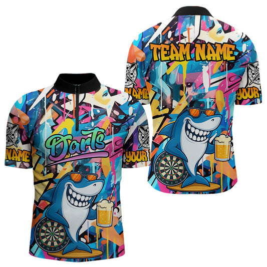 Maxcorners Funny Shark Colorful Graffiti Style Custom Dart Shirts For Men, Dart Team Jersey Best Darts Outfit