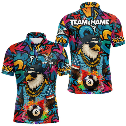 Maxcorners Funny Eagle Colorful Graffiti 8 Ball Billiard Shirt For Men Custom Billiard Jersey Pool Team Shirts