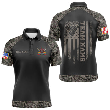 Maxcorners Personalized Retro Camo US Flag Billiard Shirt For Men Custom 8 Ball Pool Team Jersey Polo, 1/4 Zip LM0607