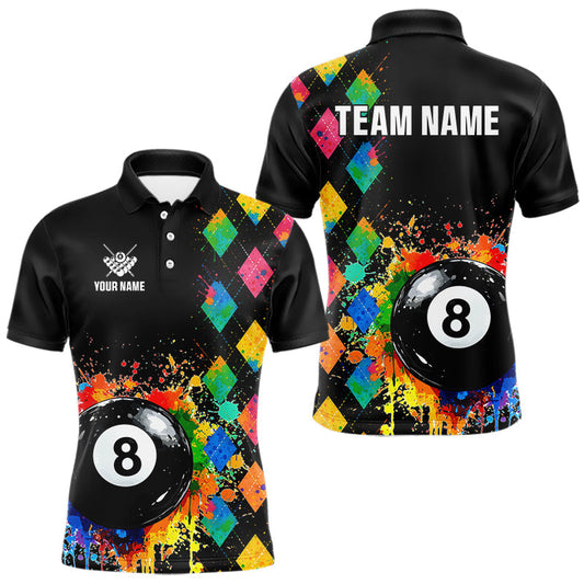 Maxcorners Funny 8 Ball Pool Paint Colorful Argyle Custom Billiard Shirt For Men, Best Pool Team Jersey LM1903