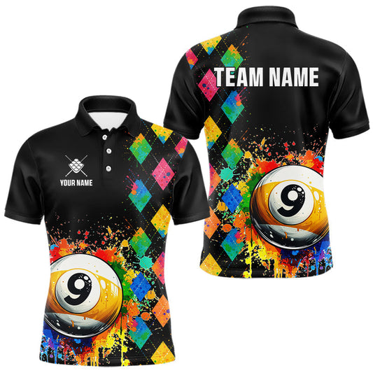 Maxcorners Funny 9 Ball Pool Paint Colorful Argyle Custom Billiard Shirt For Men, Best Pool Team Jersey LM1903