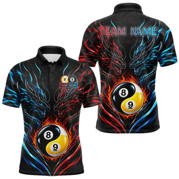 Maxcorners Blue And Red Custom Dragon Yin-Yang Fire Billiard Shirts For Men, 9 Ball & 8 Ball Pool Team Jersey LM0510