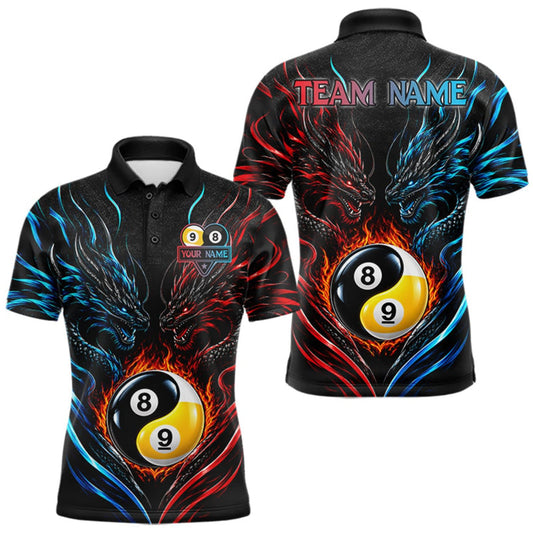 Maxcorners Blue And Red Custom Dragon Yin-Yang Fire Billiard Shirts For Men, 9 Ball & 8 Ball Pool Team Jersey LM0510