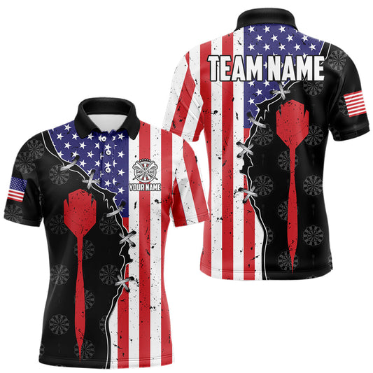 Maxcorners Retro American Flag Patriotic Darts Shirt For Men Custom Darts Team Jersey Polo & Quarter Zip