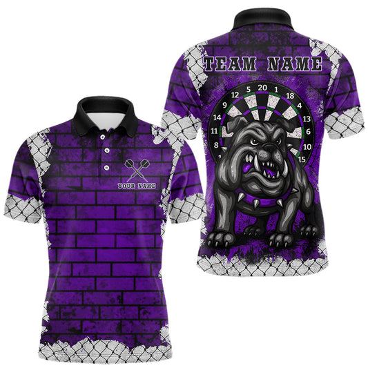 Maxcorners Purple Brick-Wall Fierce Bulldog Men Darts Polo Team Shirt Personalized Name For Players