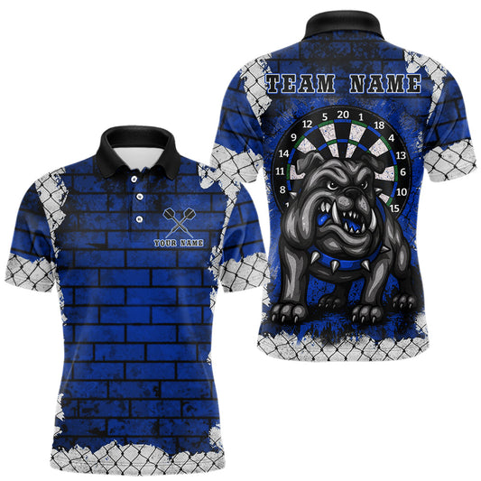 Maxcorners Blue Brick-Wall Fierce Bulldog Men Darts Polo Team Shirt Personalized Name For Players