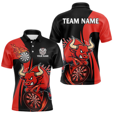 Maxcorners Black And Red Custom Bull Darts Shirt For Men, Personalized Darts Jersey Team Polo & 1/4 Zip
