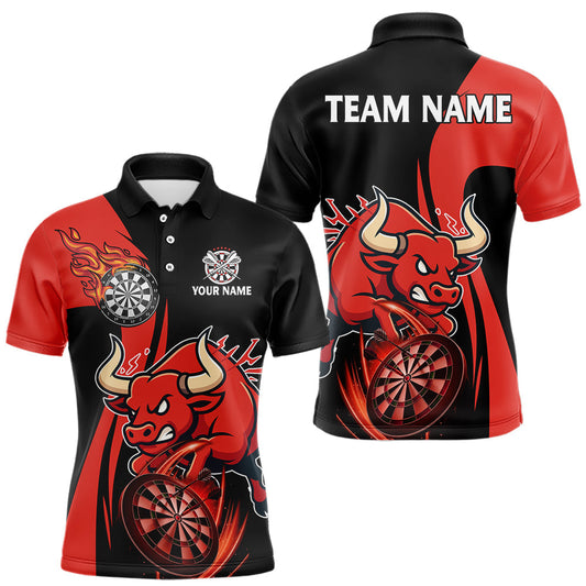 Maxcorners Black And Red Custom Bull Darts Shirt For Men, Personalized Darts Jersey Team Polo & 1/4 Zip