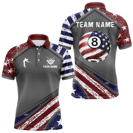 Maxcorners Personalized US Flag 8 Ball Pool Billiard Shirt For Men Custom Patriotic Billiard Team Jersey LM1904