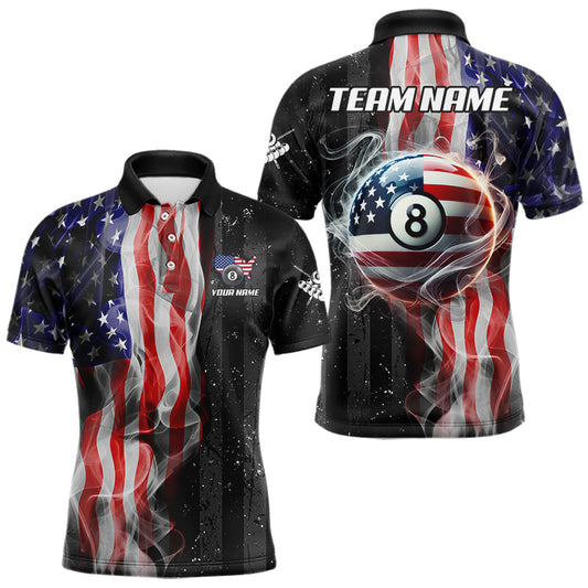 Maxcorners Personalized American Flag Smoke Billiard Jersey For Men, Patriotic 8 Ball Pool Billiard Shirt LM1904